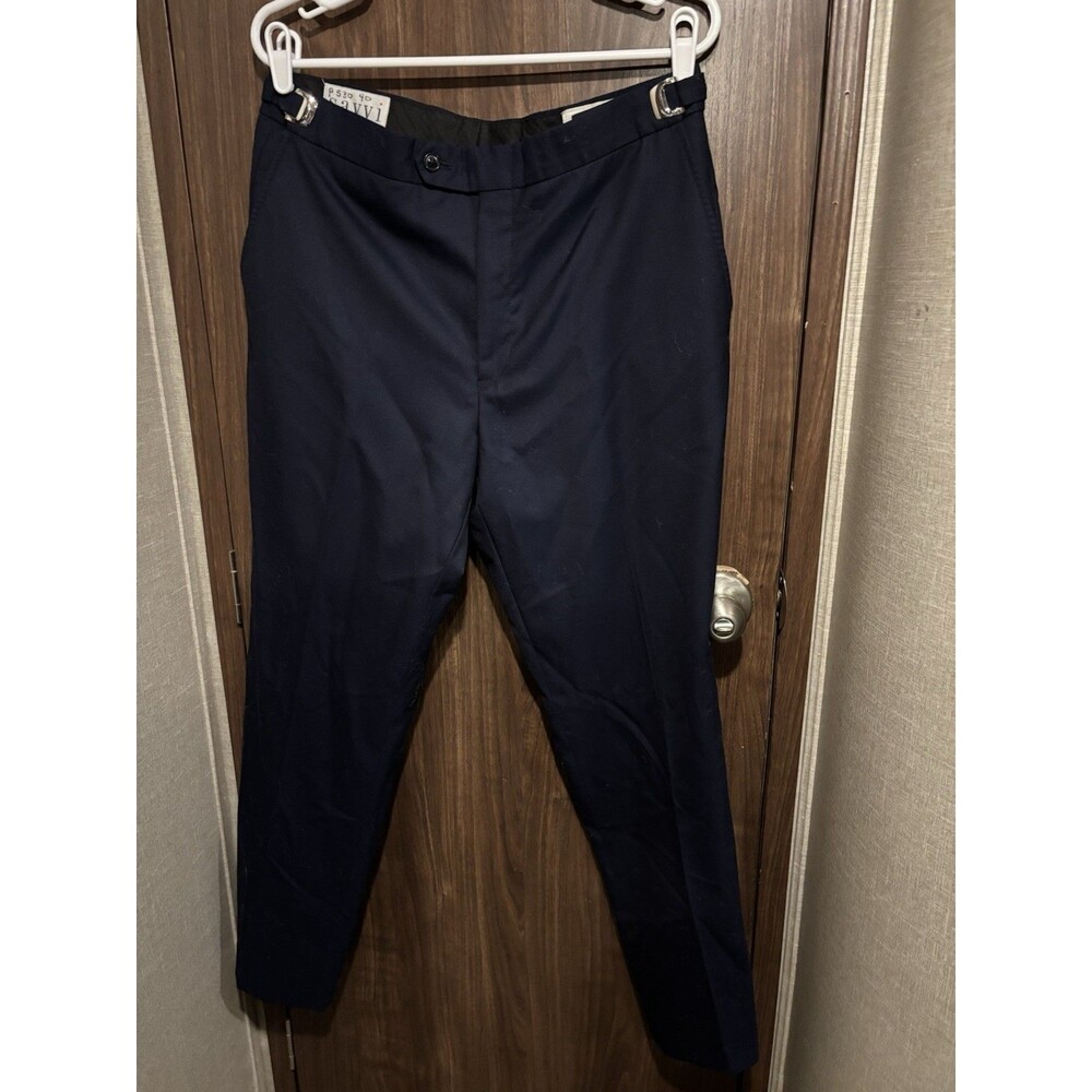 Savvi Formalwear Atlanta Men’s Navy Blue 100% Wool Dress Pants Adjustable 33-35